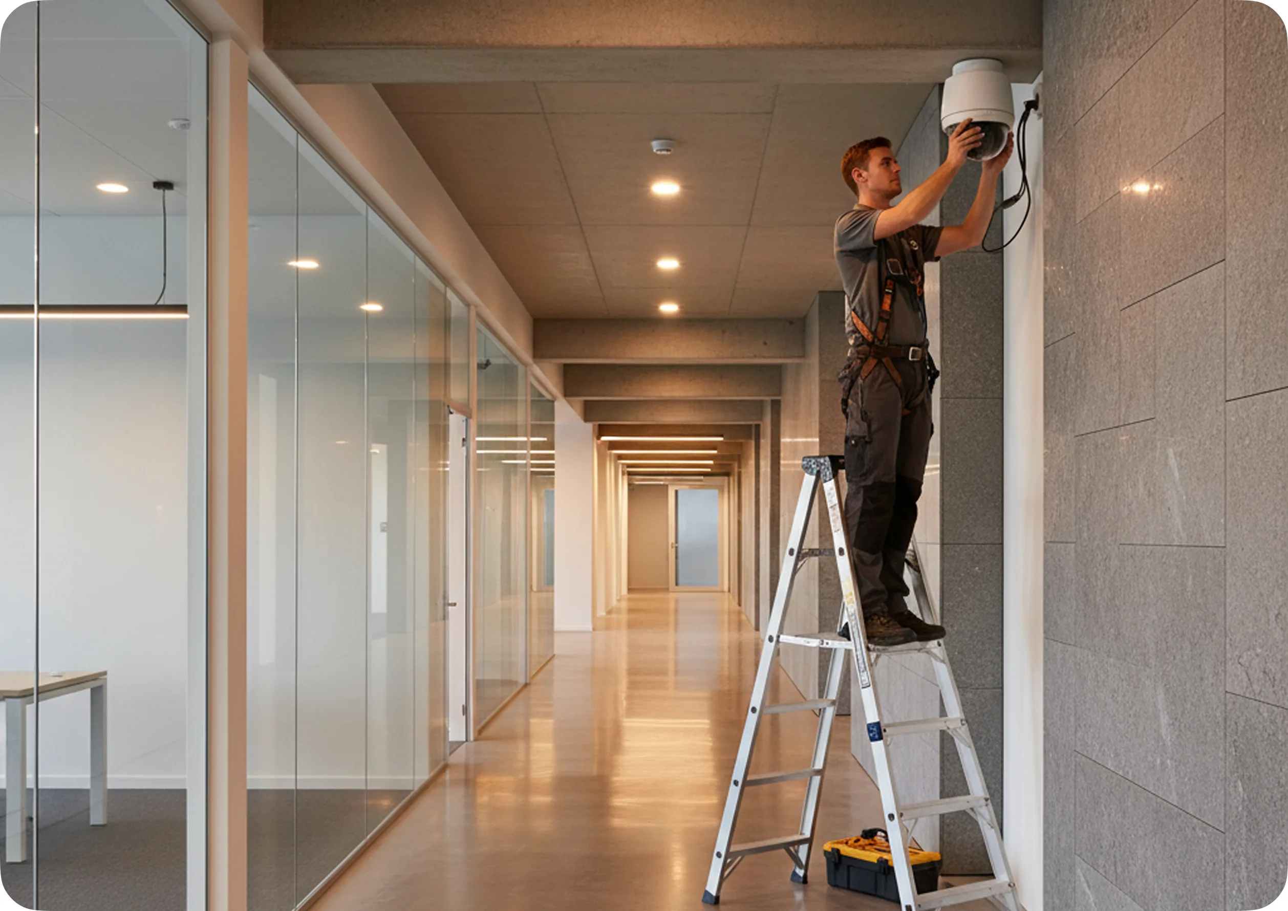 Vedhanth technician installing a security camera